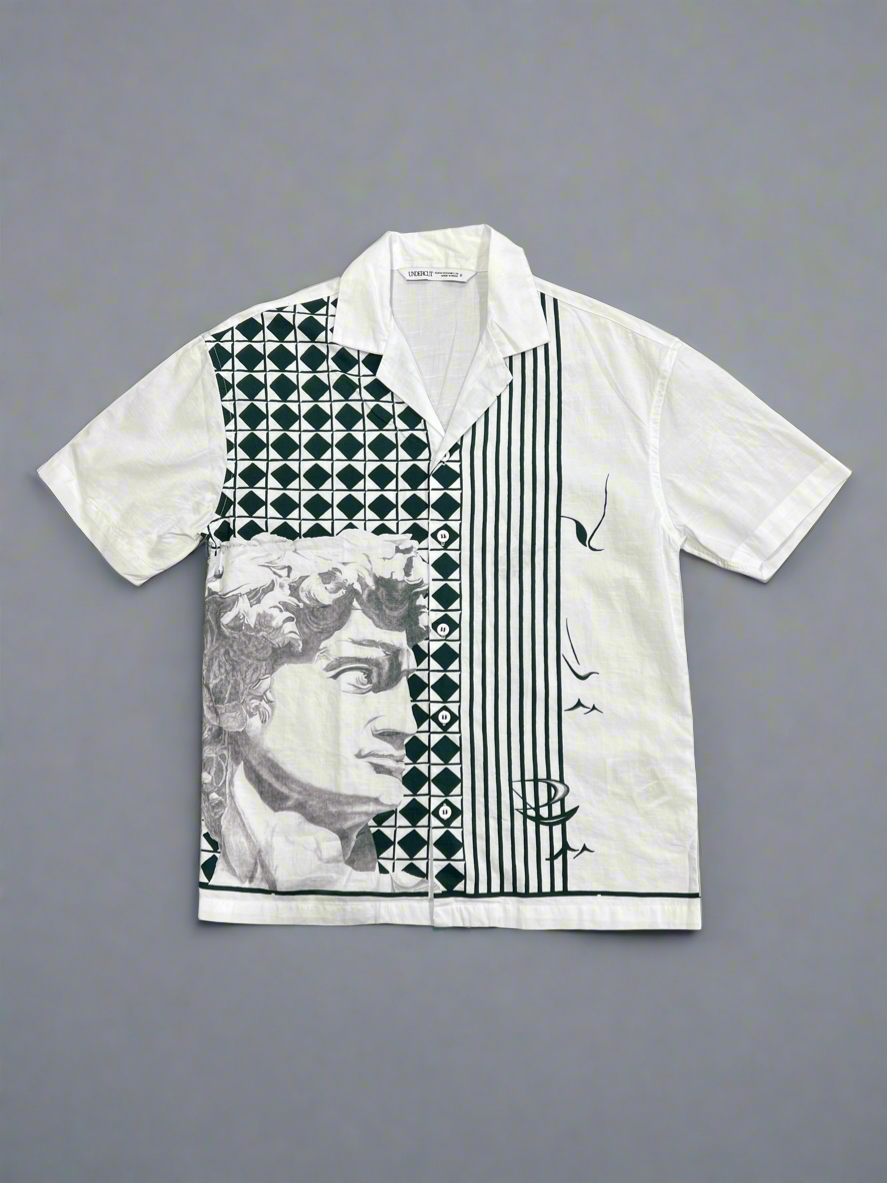 Men White David Print Regular Fit Casual Shirts