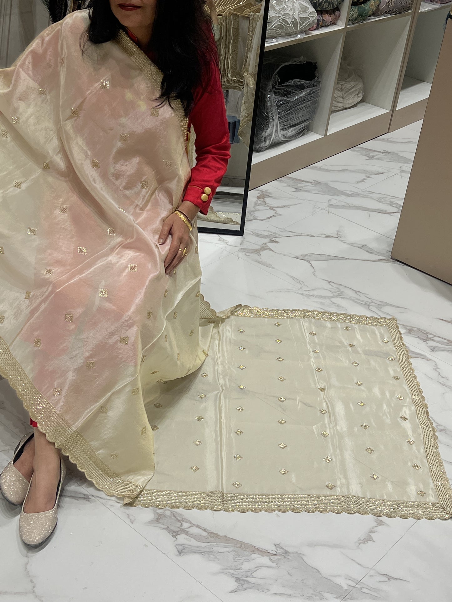 Cut Dana Hand Work Dupatta Dyeable
