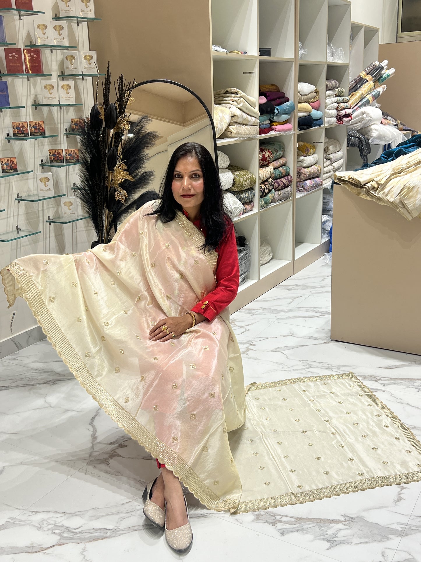 Cut Dana Hand Work Dupatta Dyeable