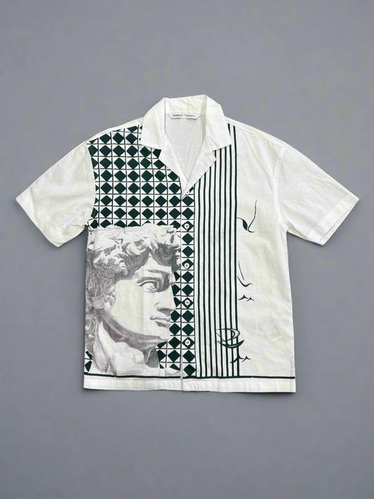 Men White David Print Regular Fit Casual Shirts